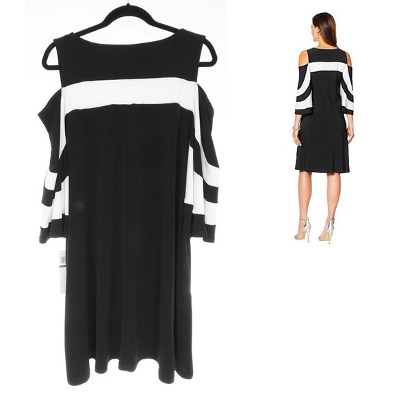 Nina Leonard Black & White‎ Cold Shoulder Dress +Pockets Size 3X 22 24 Plus Size - Picture 4 of 7